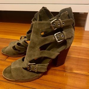 Marc Fisher Suede Heeled Sandals (olive green)